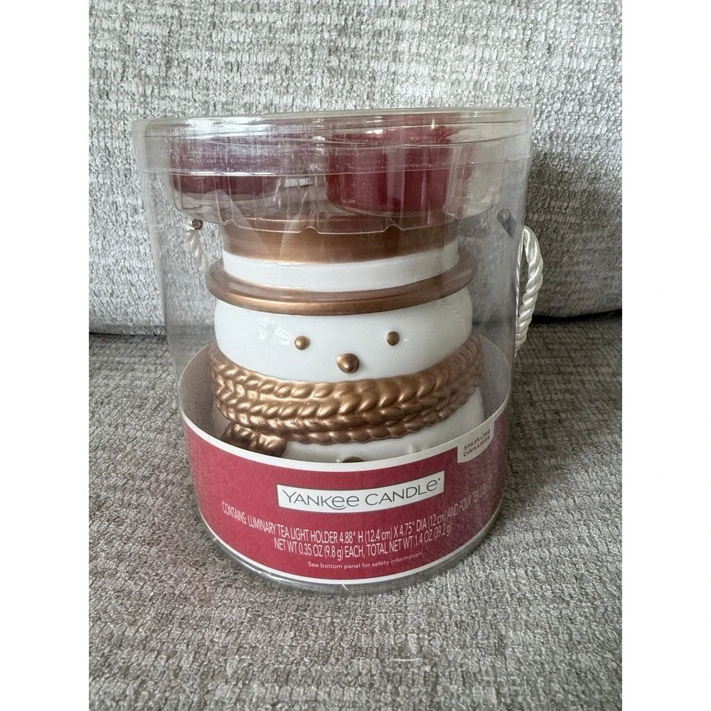 Yankee‎ Candle Ceramic Snowman Luminary Tealight Holder & Sparkling Cinnamon Set